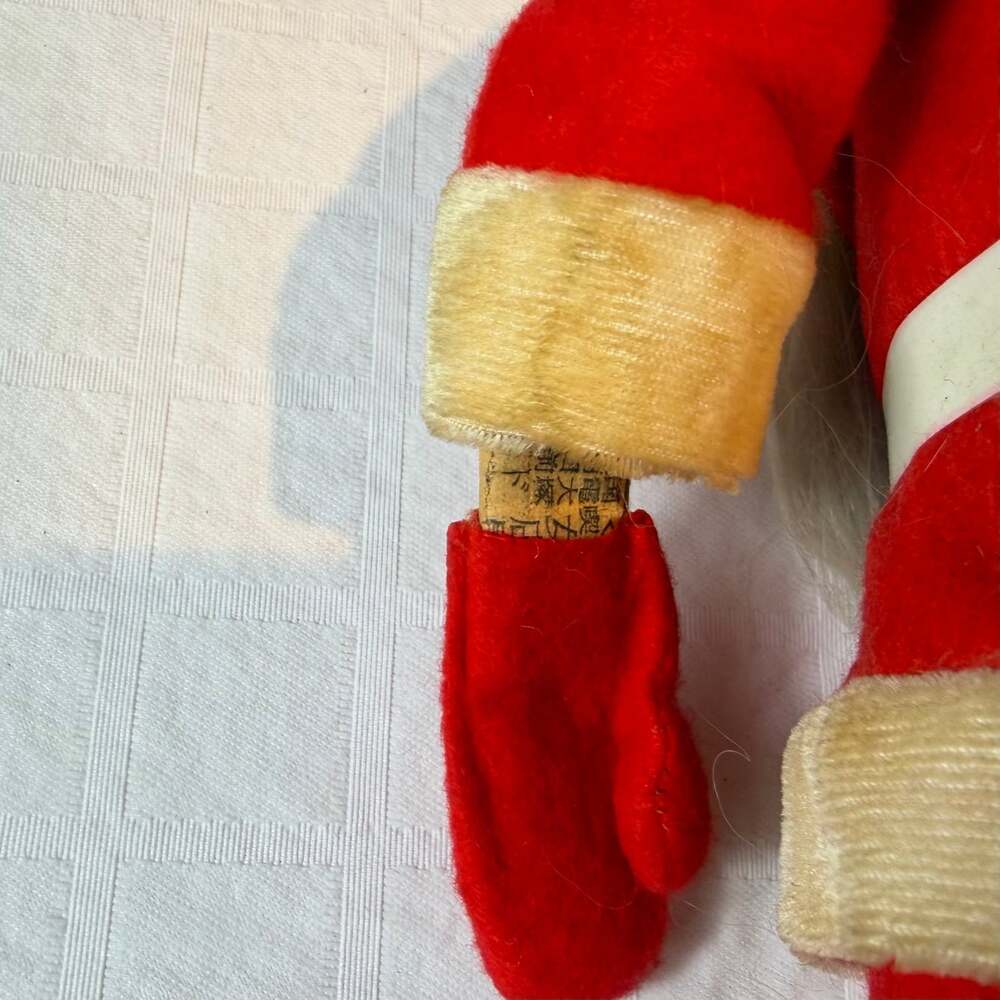 Vintage Santa Claus Figurine 13 in Red & White Fabric Outfit white Plastic Boots - Picture 11 of 12
